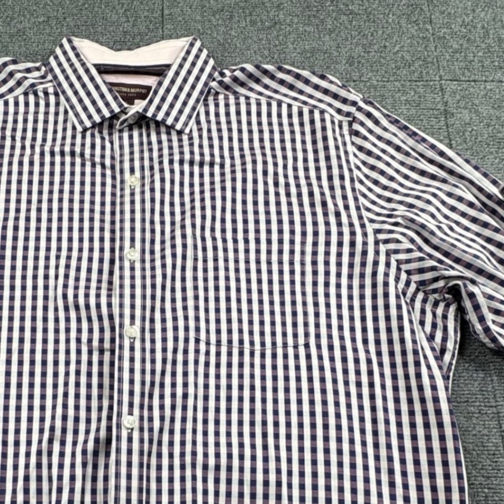 Johnston & Murphy Mens XL Gingham Button Down Shirt Navy Pink Cotton